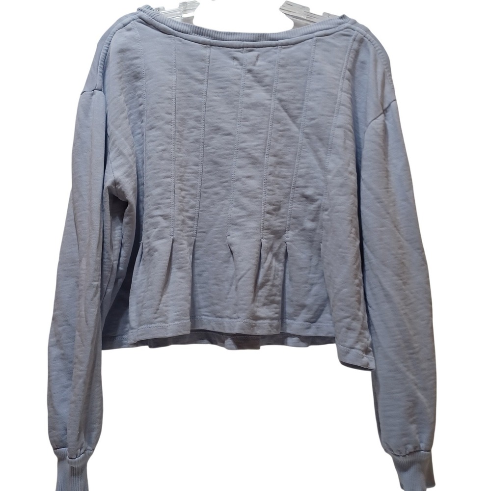 Anthro Pilcro Box Pleated Crop Sweatshirt Womens M Blue Cotton Coastal Lounge - Picture 3 of 10